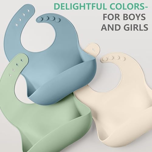 Cuddle Campus Set of 3 Silicone Bibs, Soft Adjustable Bibs - Image 6