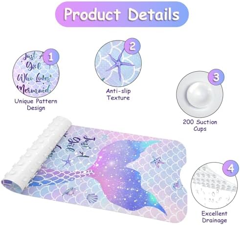 Bathtub Mat Non Slip, Mermaid Extra Long Bath tub Mat Shower Floor Mat - Image 3