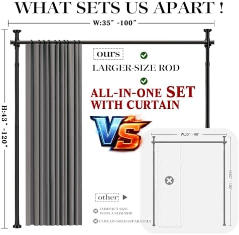 Room Divider Curtain Set-No Drilling Curtain Rod Set, Curtains - Image 2