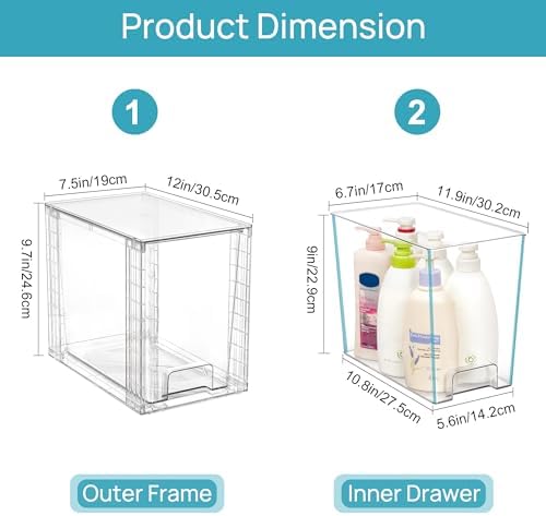 Vtopmart 2 Pack Clear Stackable Storage Drawers, 9.7" High Plastic Organizers - Image 3