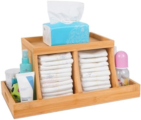 Three colors Bamboo Diaper Organizer, Wooden Diaper Caddy, Changing Table by THREECOLORS