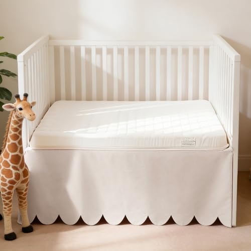 100% Cotton Scallop Edge Crib Bed Skirt, 4-Sided Soft Breathable Cotton Bedding by ZaizaiHome