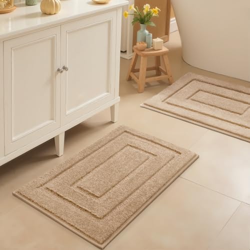 GRANNY SAYS Khaki Bathroom Rugs Set 2 Piece, Non Slip Microfiber Bath Mats by GRANNYSAYS