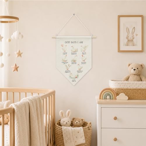 KYTWSFWS Christian God Says I Am Goose Wall Art Pennant Flag, Goose Nursery - Image 3