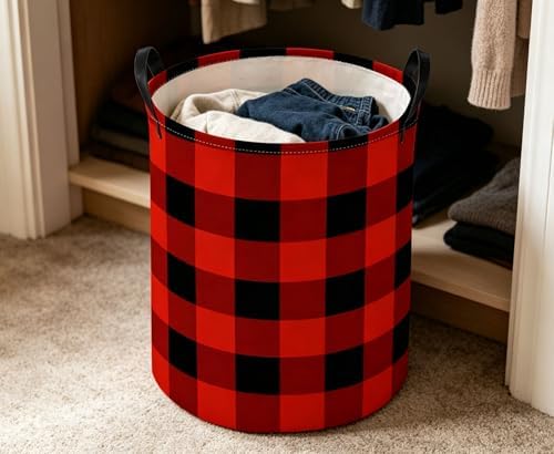 Kids Laundry Basket Red grid Hamper - Image 6