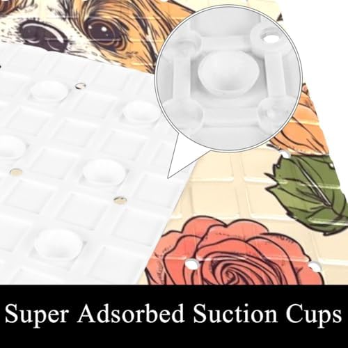 Shower Mat Non Slip 26.8 x 15.1 Inches, Dogs Rose Bathtub Mat Shower Stall Mats - Image 3