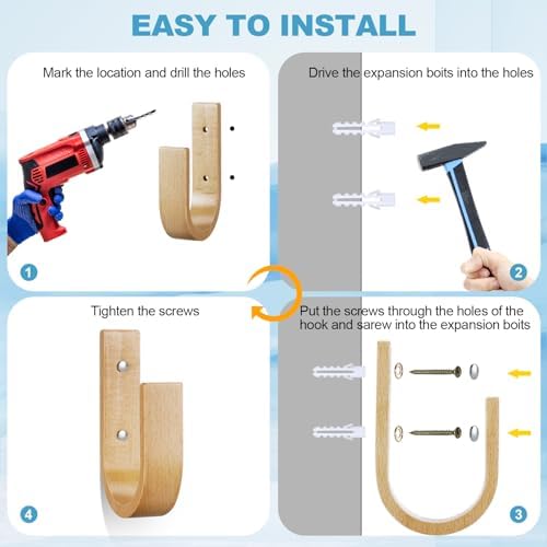 Kigley 4 Pcs Curtain Tiebacks Wood Holdbacks Wooden Curtain Hooks U Shaped - Image 3