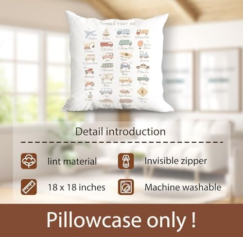 huester Transportation Alphabet Pillow Covers 18x18, Classroom Pillows Cases - Image 7
