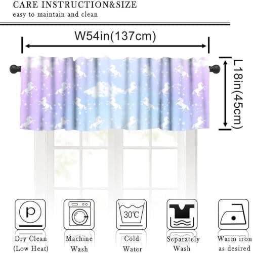 Fantasy Unicorn Girls Valance, Pastel Purple Blue Sky Stars Cartoon Cute - Image 2