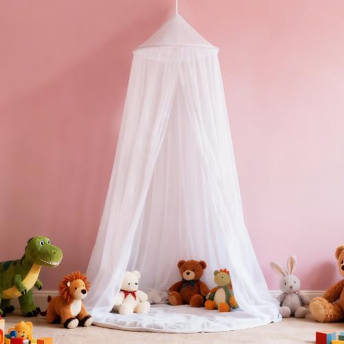 White Bed Canopy for Girls, Round Canopy from Ceiling - Image 5