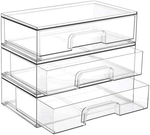Vtopmart 12.1''W Clear Stackable Storage Drawers, 3 Pack Acrylic Plastic by Vtopmart