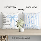 kdqua Blue Bow Christian Pillow Cover 18x18 Double-Sided, Love Like Jesus Bible - Image 2