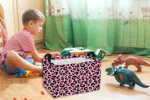 Essme Rectangular Baskets, Leopard Print Box, Cute Storage Bin（Pink leopard - Image 7