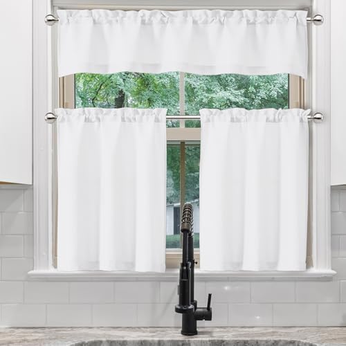 Chyhomenyc White Valance for Windows, Light Filtering Faux Linen Solid Short - Image 3