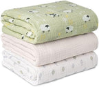 Muslin Swaddle Blankets for Newborn, 3 Pack Breathable Soft Receiving Blanket by LYRICHOMBABY