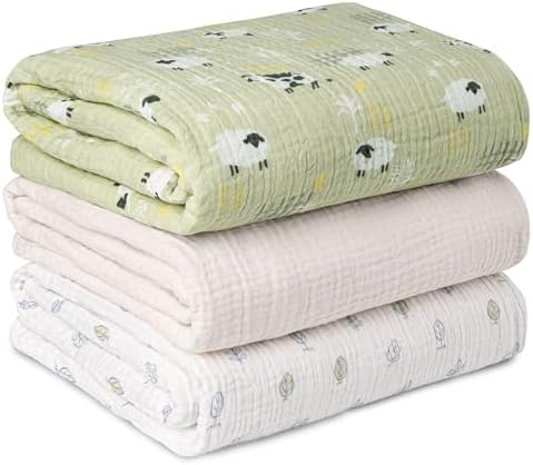 Muslin Swaddle Blankets for Newborn, 3 Pack Breathable Soft Receiving Blanket by LYRICHOMBABY