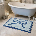ORTIGIA Cute Blue Coquette Bow Bath Mat, Fun Plush Microfiber Scallop Bathroom by ORTIGIA