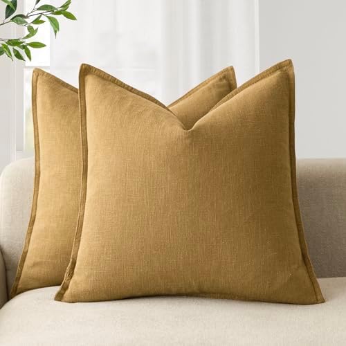Foindtower Linen Solid Decorative Throw Pillow Covers 16x16 Honey Mustard by Foindtower