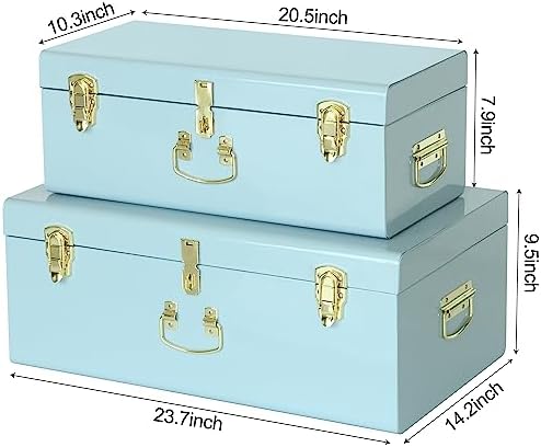 Vixdonos Metal Trunk Decorative Storage Box Set of 2 College Dorm Chest - Image 2