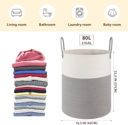 OIAHOMY 80L Nursery Hamper Laundry Basket Laundry Hamper Grey/White - Image 2