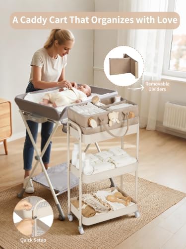 Fortella Baby Diaper Caddy, 3 Tier Rolling Cart - Image 5