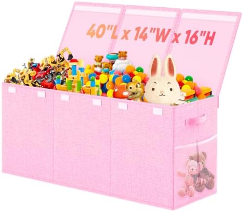 Large Toy Storage Box with Lid & Dividers, Collapsible Kids Toy Chest by Rocamdo
