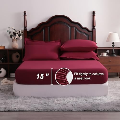 NTBAY King Microfiber Bed in a Bag, Comforter Set 7 Piece, Wine Red - Image 3