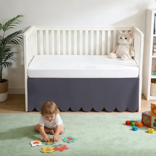 100% Cotton Scallop Edge Crib Bed Skirt, 4-Sided Soft Breathable Cotton Bedding - Image 6