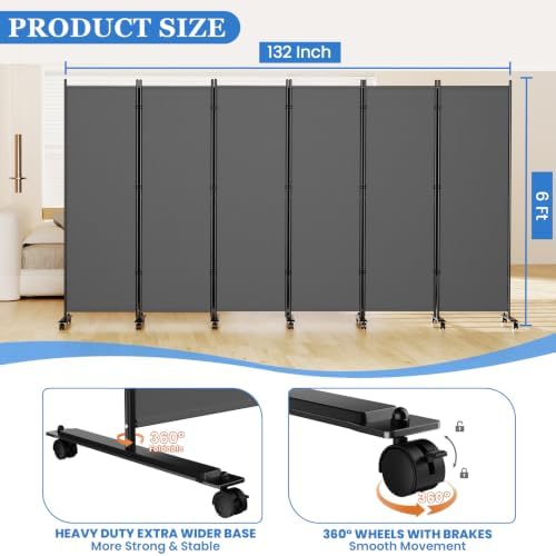 SUNALLY Room Divider Privacy Screens, 6 Panels Dividers - Image 2