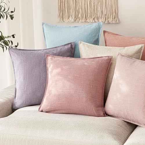 Foindtower Linen Solid Decorative Throw Pillow Covers 20x20 Inch Rose Pink - Image 5