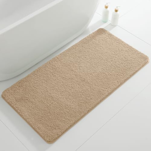 Polyester Bathroom Rug 24"x48" Light Brown, Non-Slip Soft Bath Mat by Kildoss
