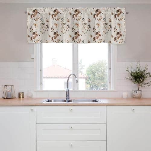 Unisex Western Farm Horses Leaves Nursery Short Curtain Valance - Image 3
