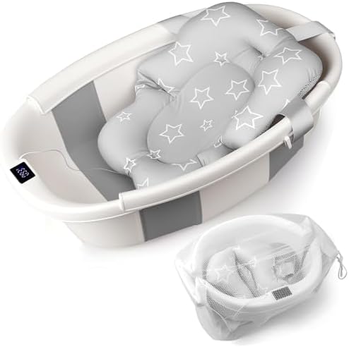 Baby Bathtub, Baby Tub with Thermometer & Soft Cushion, Collapsible Baby by Unknown