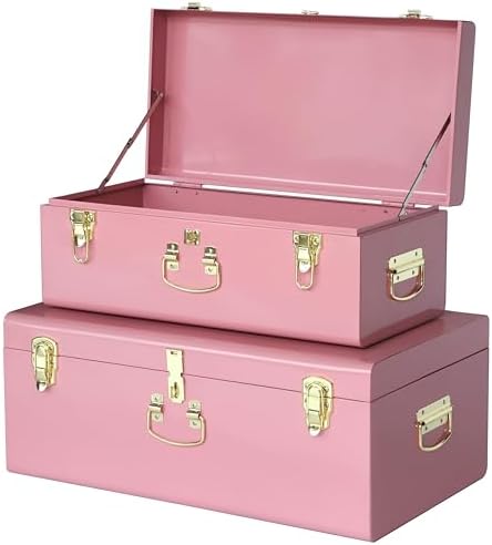 Vixdonos Decorative Large Metal Box Storage Trunk Chest Set of 2 College Dorm by Vixdonos