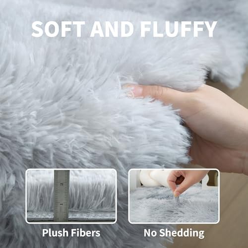 Light Grey Fluffy Shag Rug 2x3 - Image 4