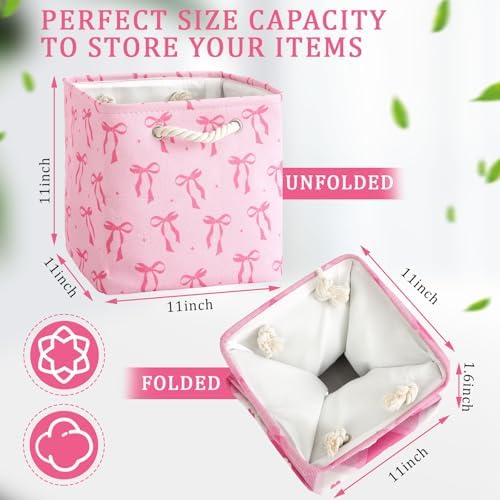 6 Pack Pink Bow Cube Storage Bins Fabric Square Cube Baskets, 11x11 Inch - Image 2