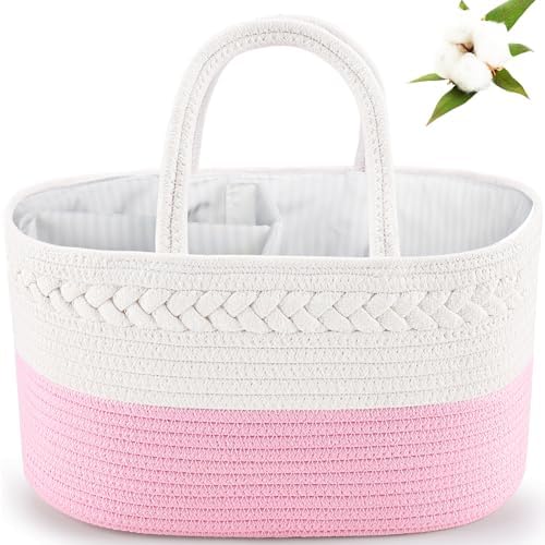 ABenkle Diaper Caddy Organizer, Boho Rustic Cotton Rope Nursery Baby Basket by ABenkle