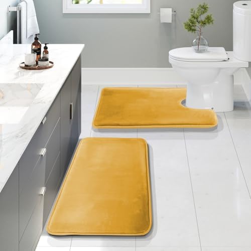 Clara Clark 2 Piece Bathroom Rugs, Velvet Memory Foam Bath Mat Set, Non-Slip by ClaraClark