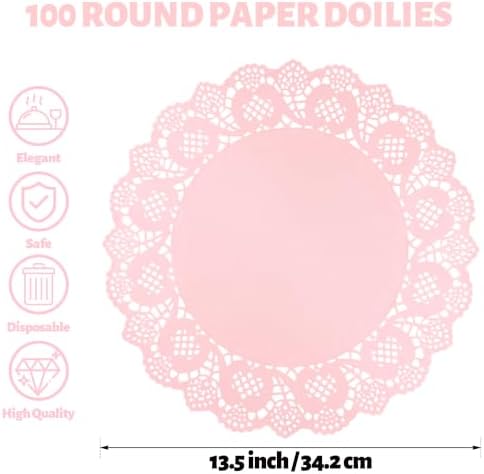 MCEAST 100 Pack Round Pink Paper Doilies 13.5 Inches Lace Paper Place Mats - Image 2