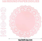 MCEAST 100 Pack Round Pink Paper Doilies 13.5 Inches Lace Paper Place Mats - Image 2