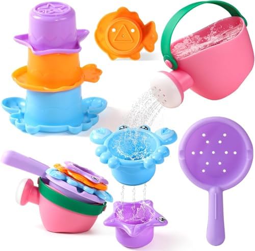 Fajiabao Toddler Bath Toys for Kids Ages 1-3 Stack, Scoop & Pour Set 9PCS by Fajiabao
