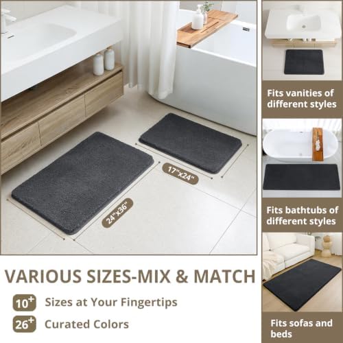 Polyester Bathroom Rug 24"x40" Dark Gray, Non-Slip Soft Bath Mat - Image 3