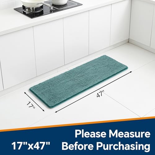 Chenille Bathroom Runner Rug 17"x47" Teal, Plush Bath Mat - Image 2