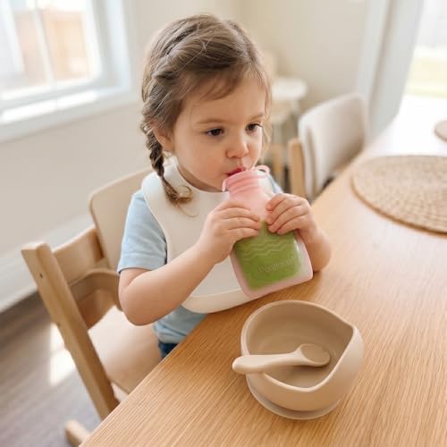PandaEar Reusable Silicone Baby Food Pouches, 4 Pack Squeeze Pouches - Image 3