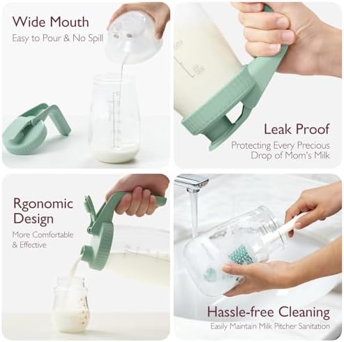 Momcozy Breast Milk Pitcher, Glass Storage Container Wide Mouth, 32oz Green - Image 5