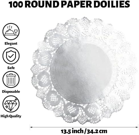 MCEAST 100 Pack Round Silver Paper Doilies 13.5 Inches Lace Paper Place Mats - Image 2
