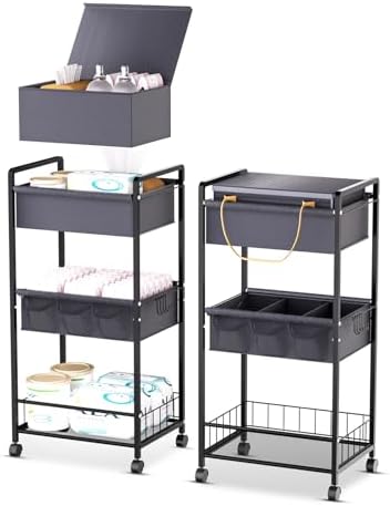 2IN1 Baby Diaper Caddy Organizer-3 Tier Rolling Storage Cart by TUDALLK
