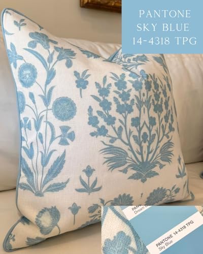 Jillien Harbor “The Charlotte” Bright Sky Blue Floral Block Print Pillow Cover - Image 5