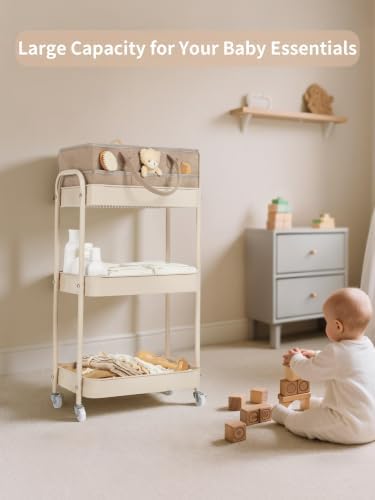 Fortella Baby Diaper Caddy, 3 Tier Rolling Cart - Image 2