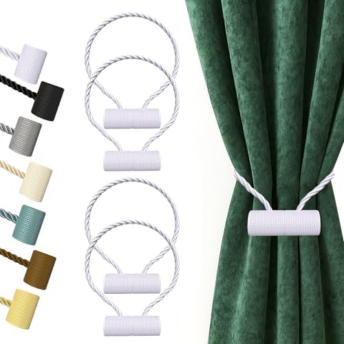 Hion Magnetic Curtain Tiebacks White 4pcs, Curtain Holdbacks Hooks Holders by Hion